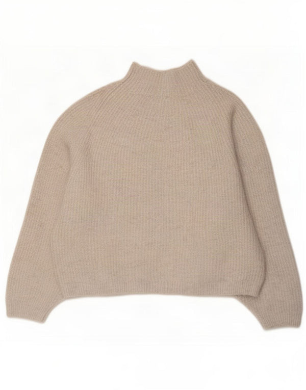 Topshop Maglione da donna con collo alto e maniche a 3/4 UK 10 Piccolo Beige