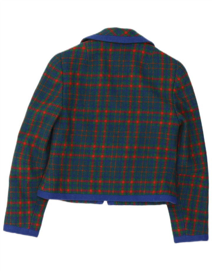 Giacca blazer vintage da donna UK 10 piccolo plaid verde retrò