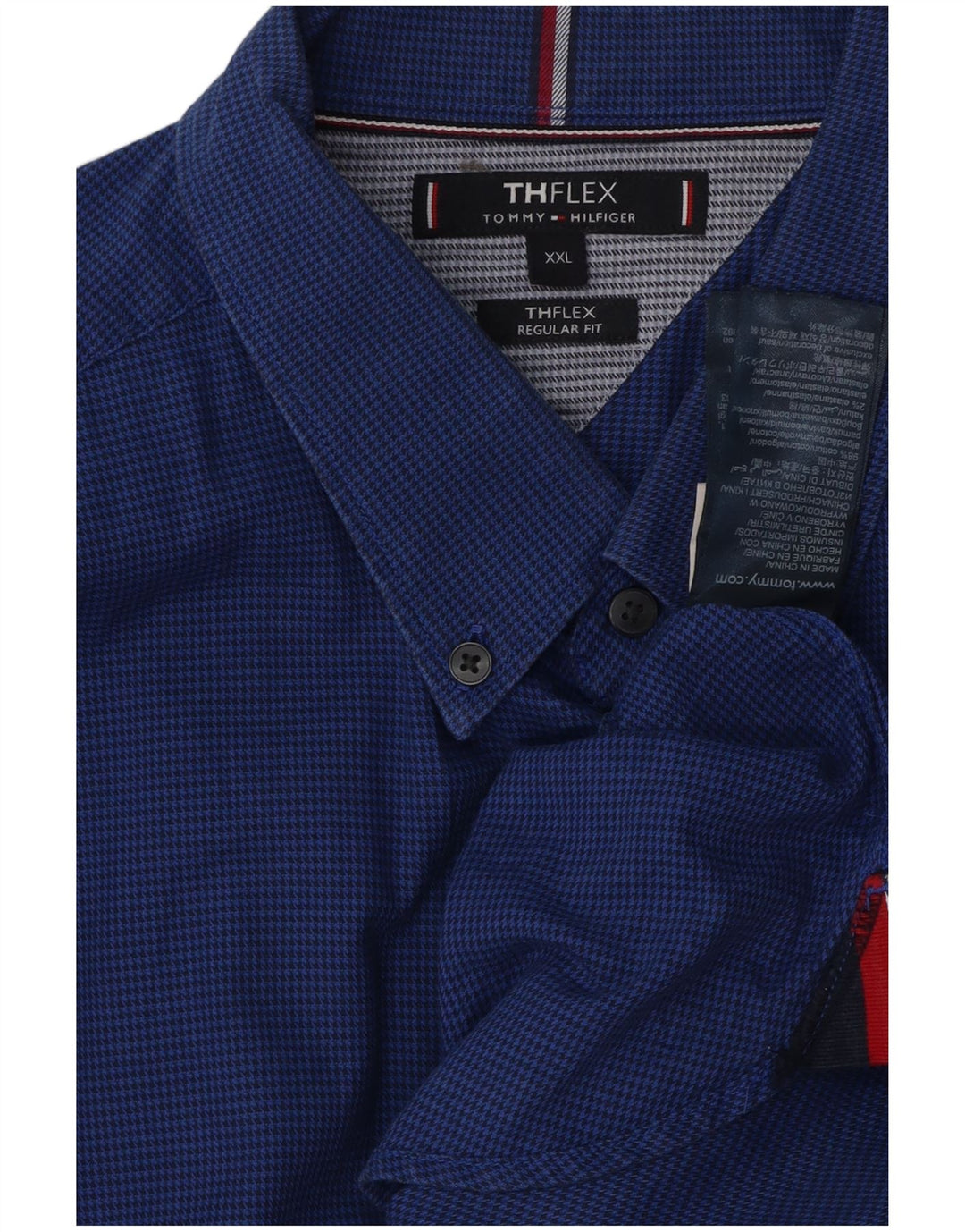 TOMMY HILFIGER Camicia da uomo vestibilità regolare 2XL Cotone pied de poule blu