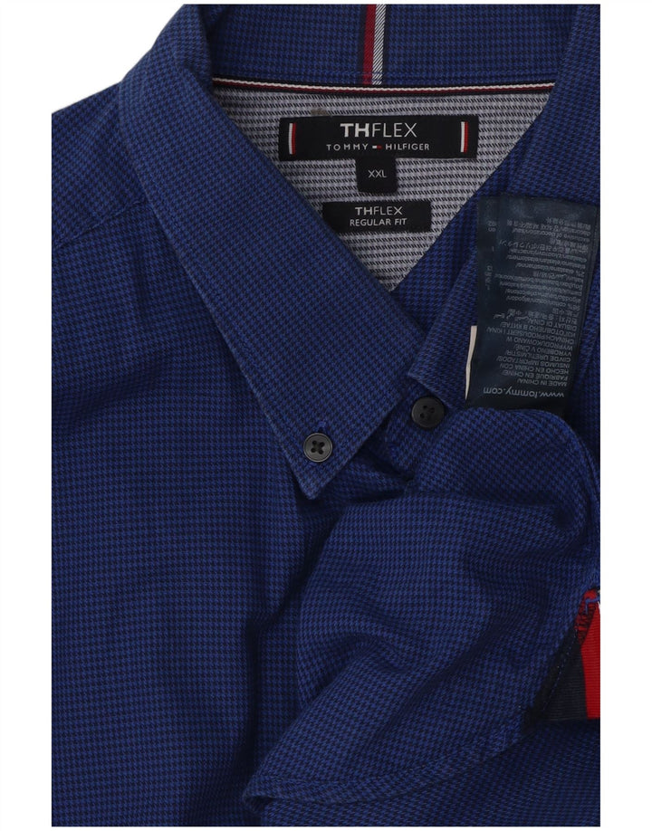 TOMMY HILFIGER Camicia da uomo vestibilità regolare 2XL Cotone pied de poule blu