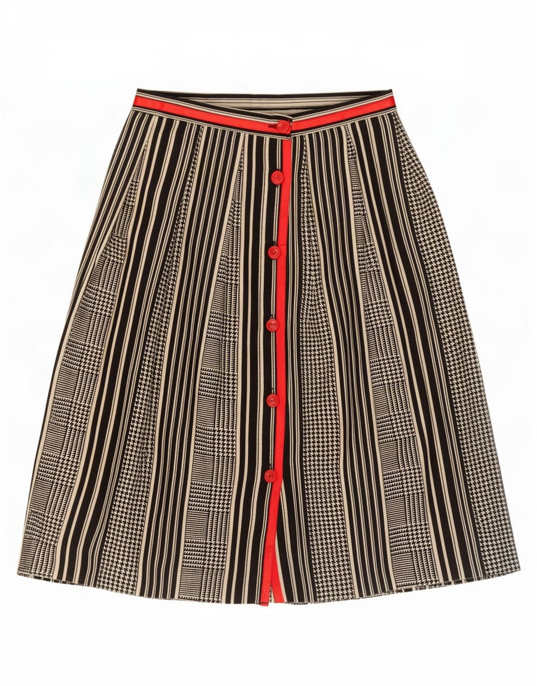 Gonna a trapezio da donna vintage IT 42 media W25 lana pied de poule nera