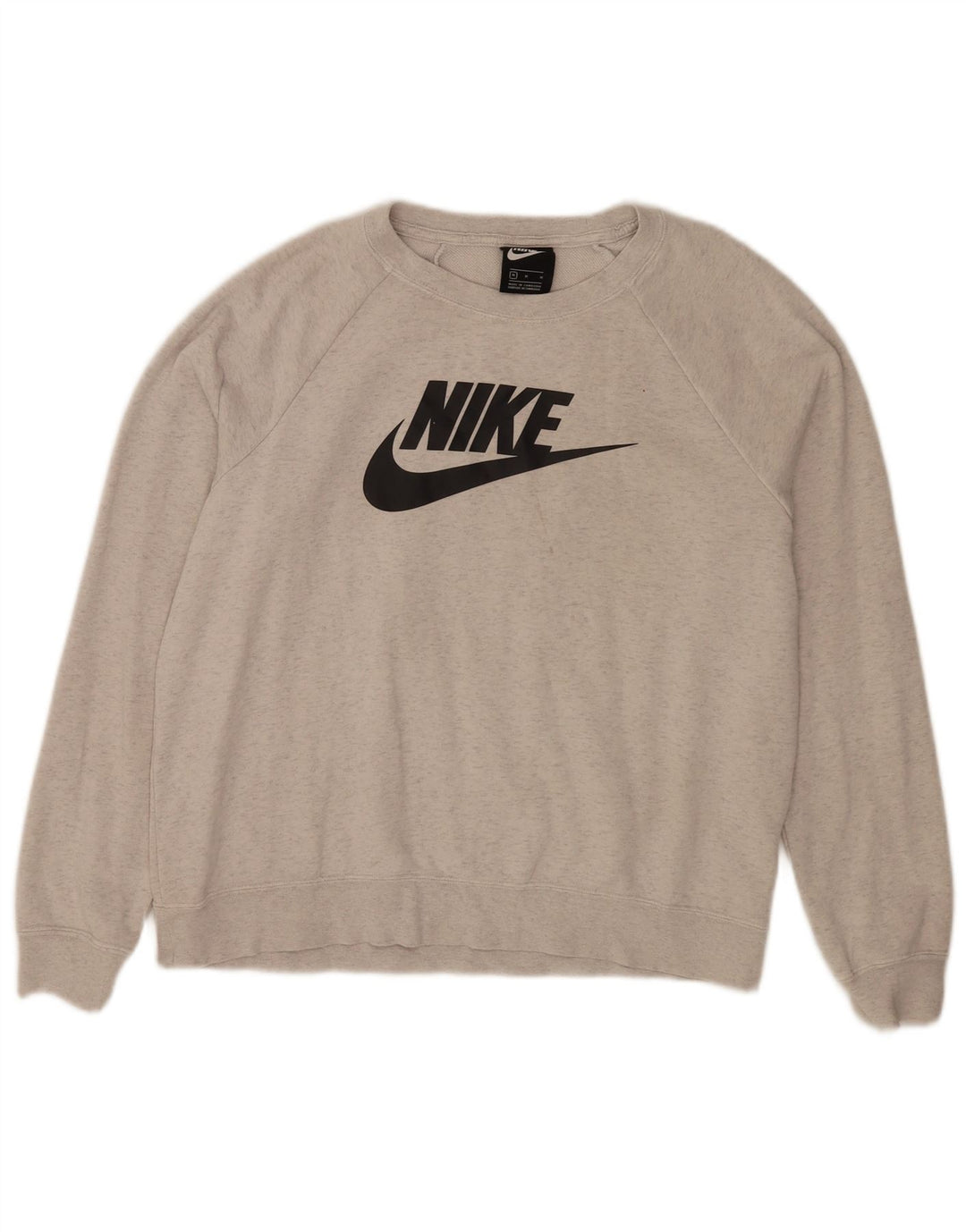Felpa con grafica Nike da donna, maglione UK 14, cotone chiazzato grigio medio