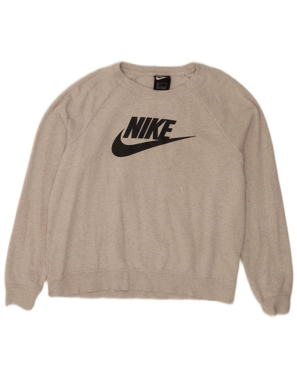 Felpa con grafica Nike da donna, maglione UK 14, cotone chiazzato grigio medio
