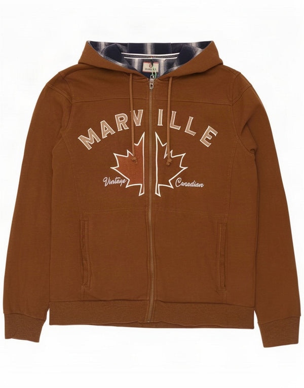 Marville Mens Graphic Zip Hoodie Sweater 2XL Brown Cotton