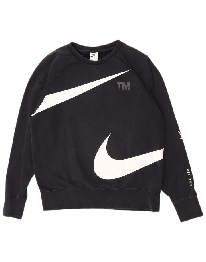 Felpa con grafica Swoosh Nike da uomo, cotone medio nero