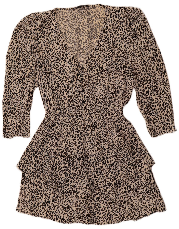 Abito a strati a maniche lunghe da donna Zara UK 10 piccola stampa animalier beige