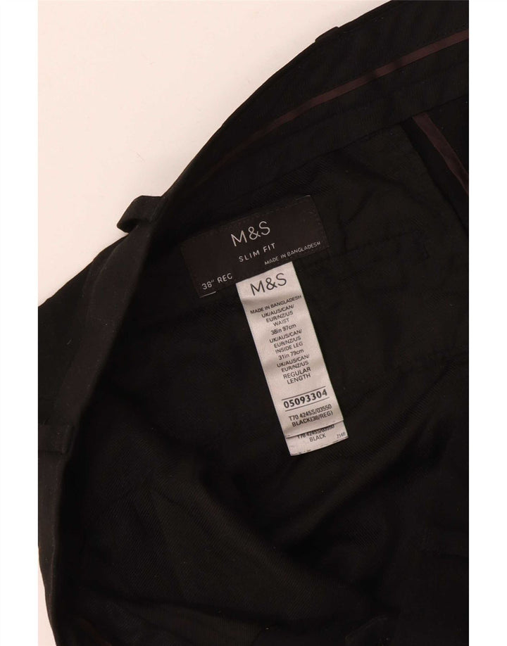 Pantaloni da abito slim fit da uomo Marks & Spencer W38 L28 poliestere nero