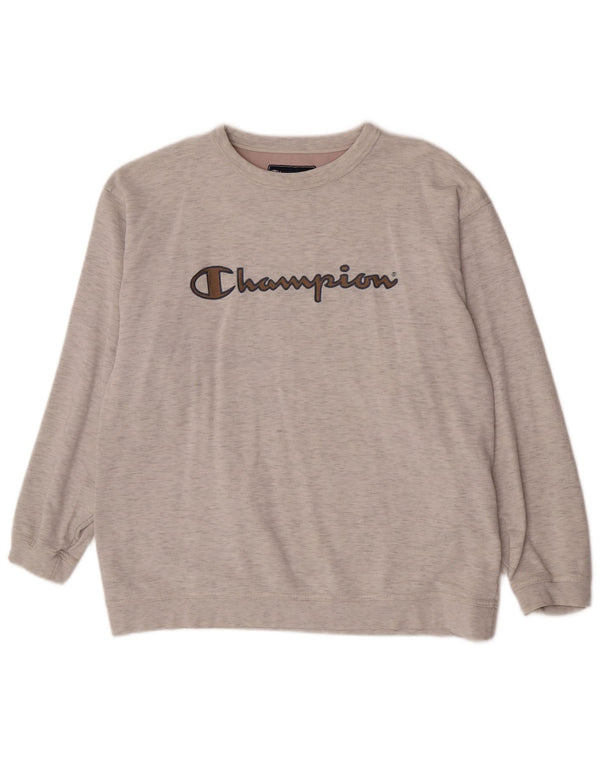 Felpa grafica da uomo Champion, maglione grande, cotone chiazzato grigio