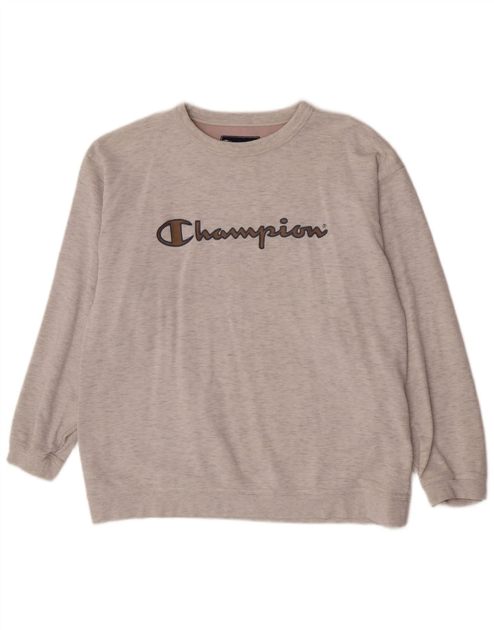 Felpa grafica da uomo Champion, maglione grande, cotone chiazzato grigio