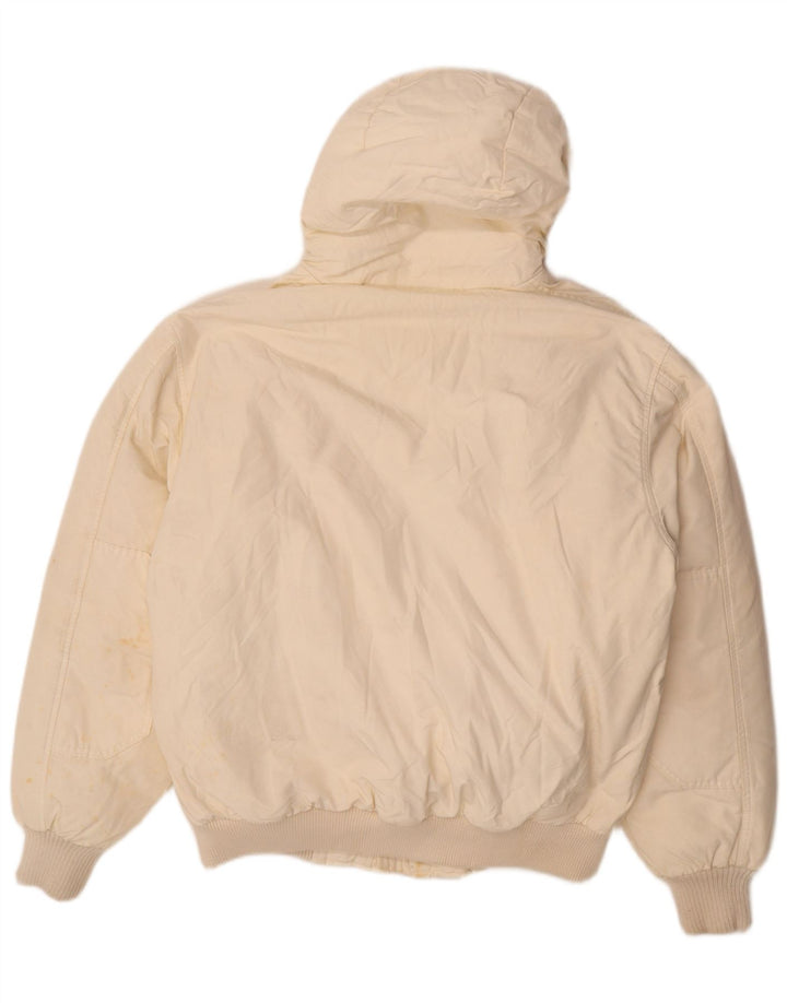 Giacca imbottita con cappuccio da uomo Woolrich UK 40 grande cotone bianco sporco