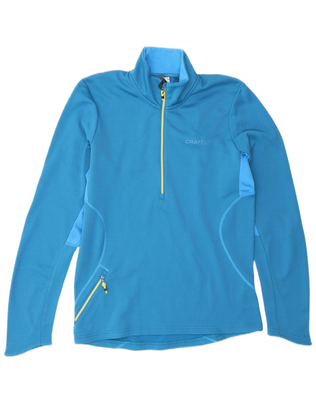 Top da tuta vintage pullover con zip e collo in tinta unita blu medio
