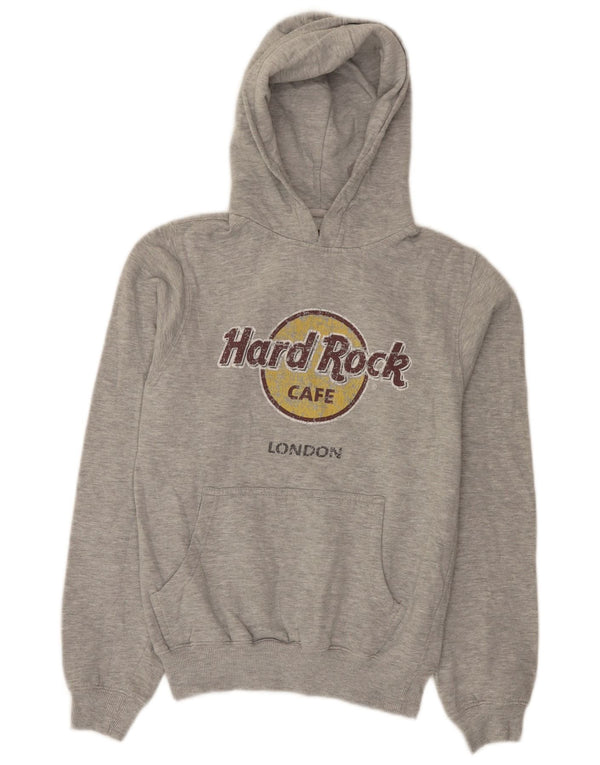 Felpa con cappuccio grafica da donna Hard Rock Cafe London UK 10 piccola in cotone grigio