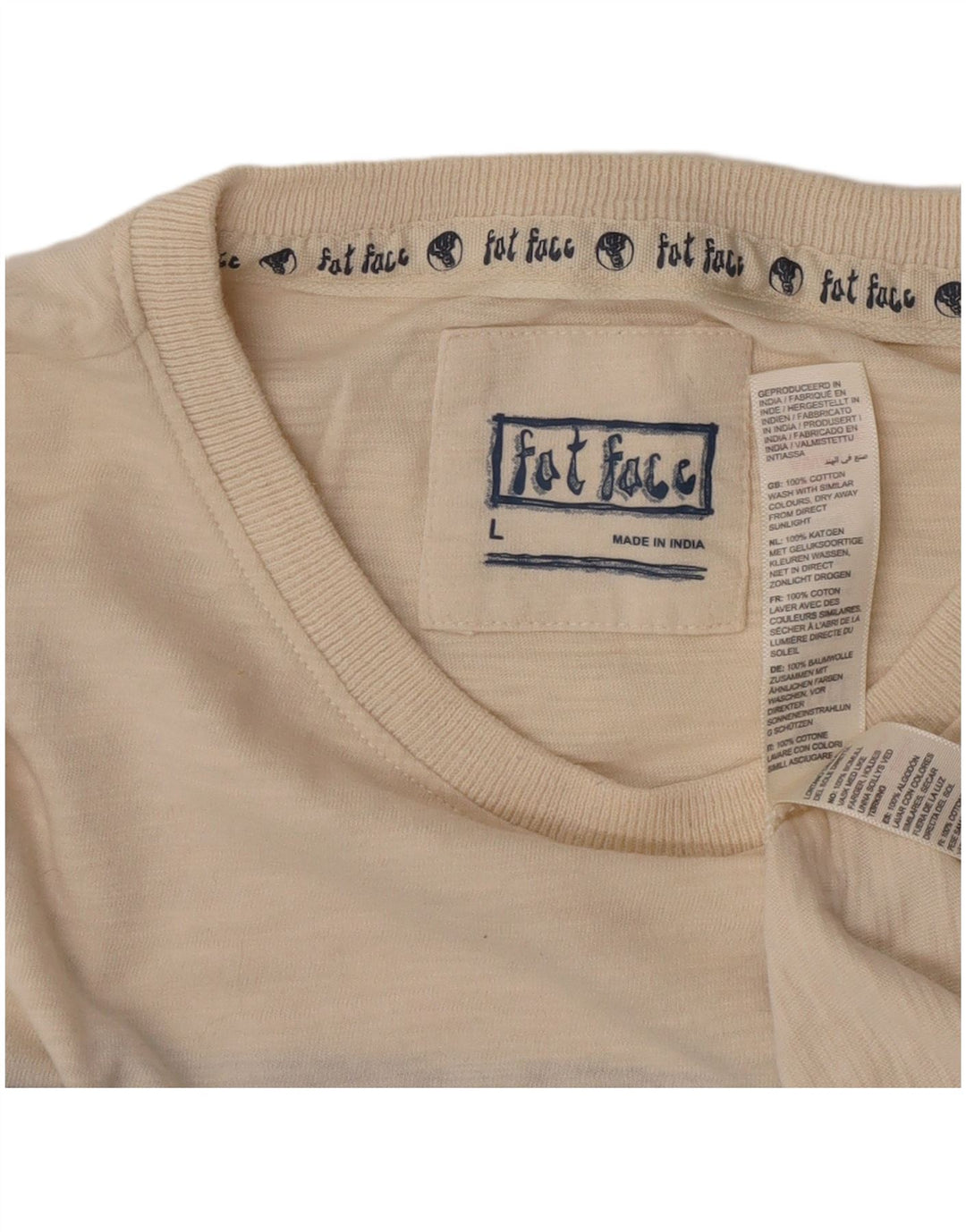 T-shirt da uomo Fat Face Top grande in cotone color block beige