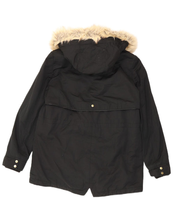 Giacca ZARA Trafaluc Sherpa Parka da donna con cappuccio UK 14 media nera