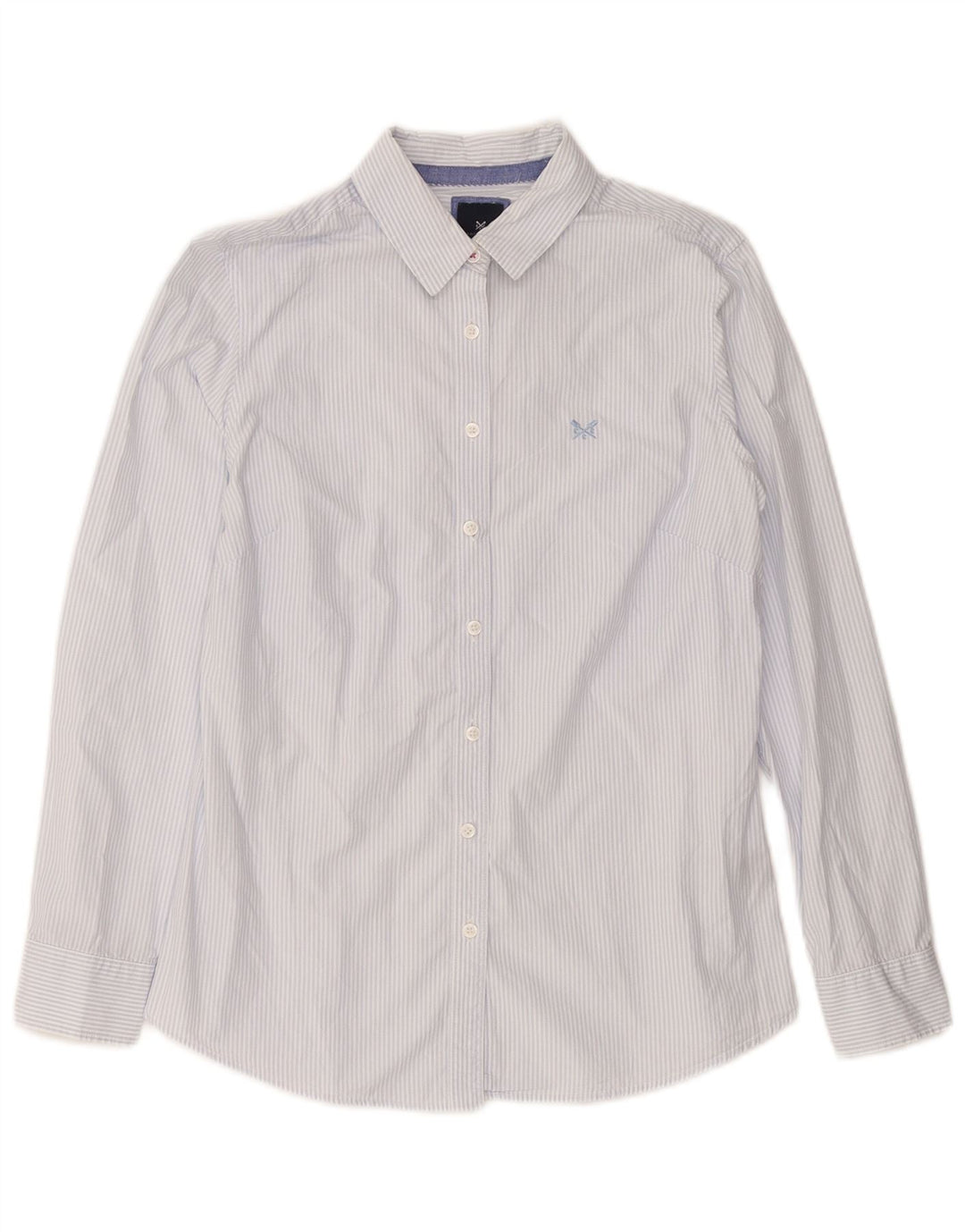 CREW CLOTHING Camicia da donna dalla vestibilità classica UK 10 Piccolo cotone a righe blu