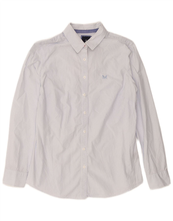 CREW CLOTHING Camicia da donna dalla vestibilità classica UK 10 Piccolo cotone a righe blu