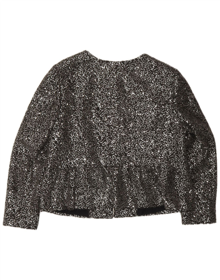 Giacca blazer con paillettes full zip da donna Marks & Spencer UK 14 argento medio