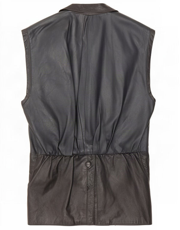 Gilet in pelle da donna vintage UK 14 medio nero