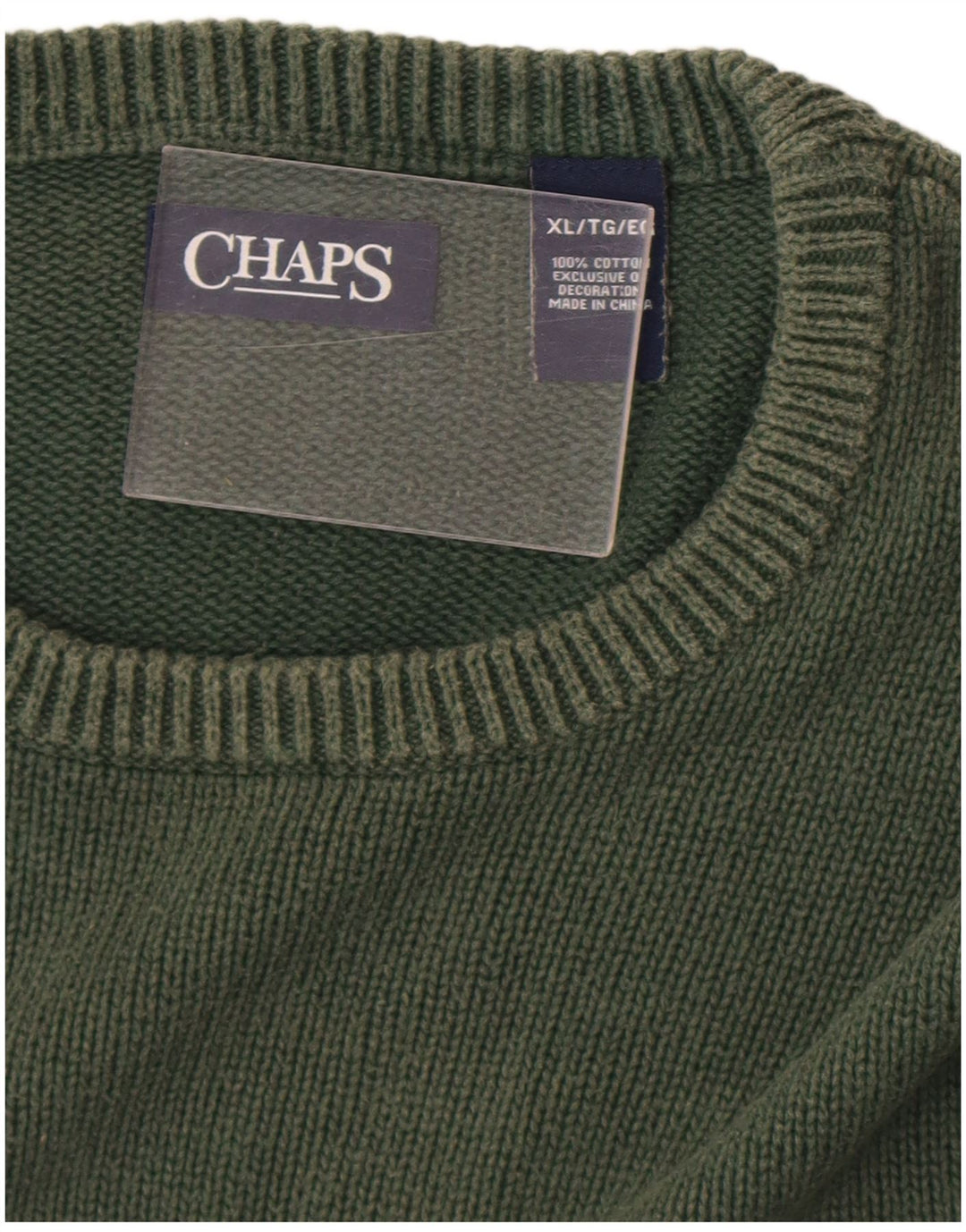 Maglione maglione girocollo da uomo Chaps XL in cotone verde