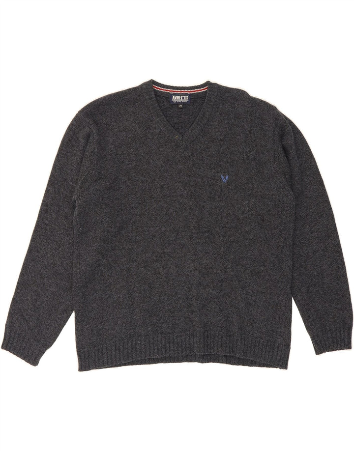 AVIREX Mens V-Neck Jumper Sweater Medium Grey Flecked Vintage Avirex and Second-Hand Avirex from Messina Hembry 