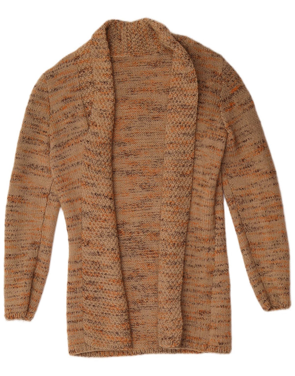 Maglione cardigan aperto da donna vintage UK 10 piccolo beige screziato
