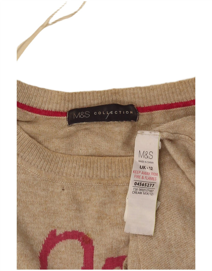 Maglione con scollo a barca con grafica da donna Marks & Spencer UK 12 Beige medio