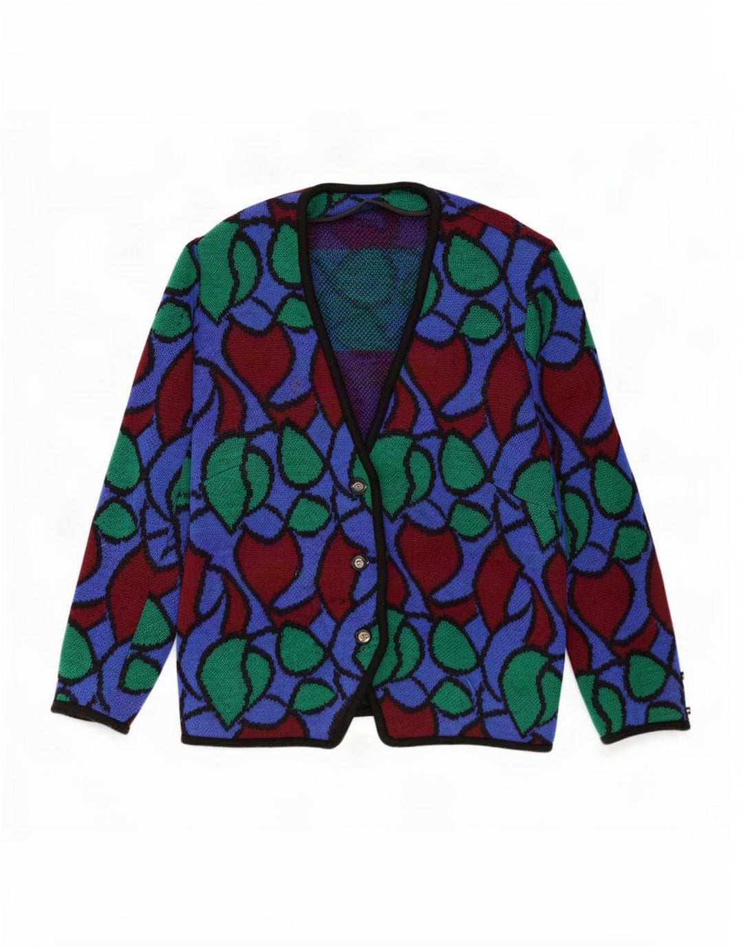 Maglione cardigan vintage da donna con motivo astratto UK 18 XL multicolore