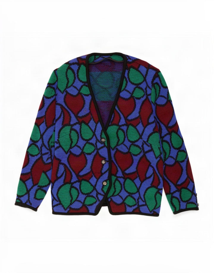 Maglione cardigan vintage da donna con motivo astratto UK 18 XL multicolore