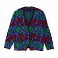 Maglione cardigan vintage da donna con motivo astratto UK 18 XL multicolore