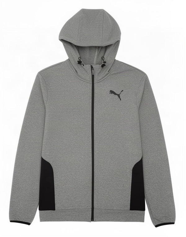 Felpa con cappuccio e zip da uomo Puma Small in poliestere color block grigio