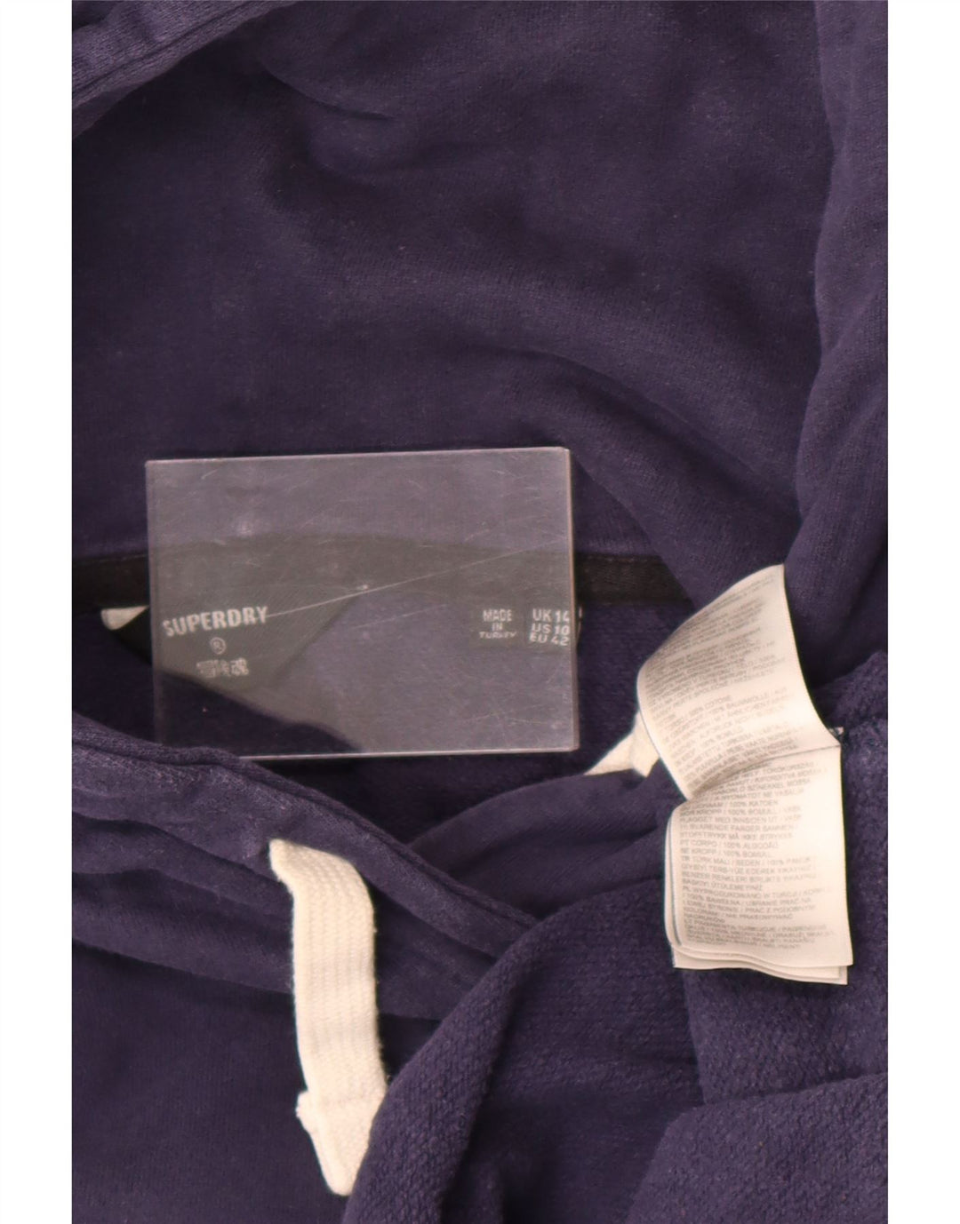 Maglione da donna con cappuccio grafico oversize corto Superdry UK 14 grande blu navy