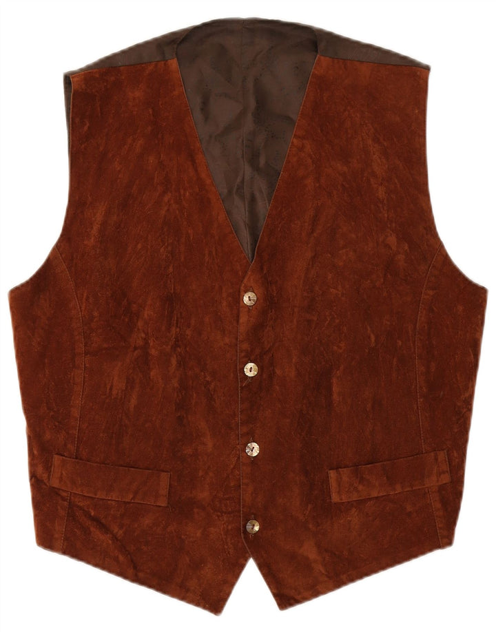 Gilet vintage da uomo in pelle scamosciata grande marrone