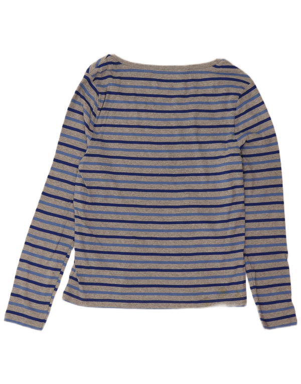 Tommy Hilfiger Donna Top Manica Lunga UK 14 Grande Cotone a Righe Grigie