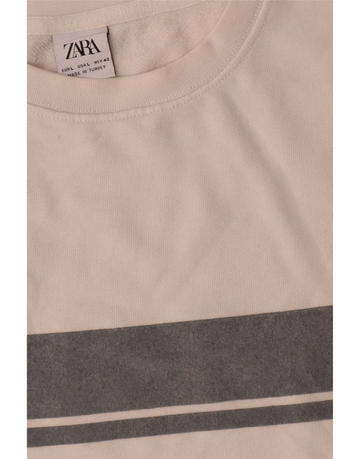 Zara Uomo Felpa Maglione Grande Bianco Colorblock Cotone