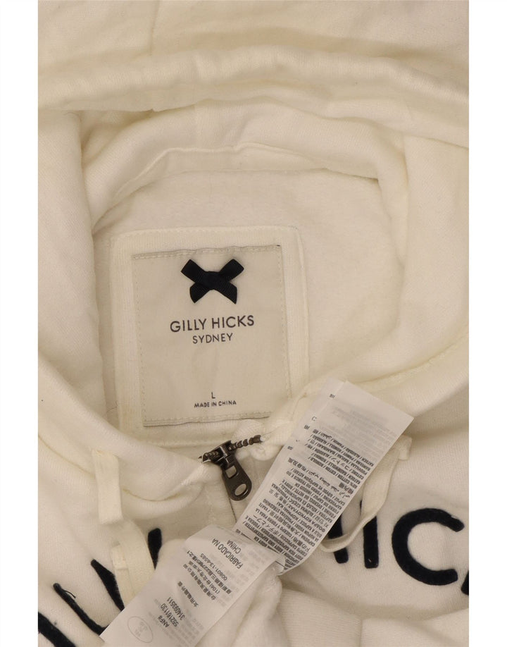 GILLY HICKS Maglione con cappuccio e zip grafica Sydney da donna UK 16 Large Bianco