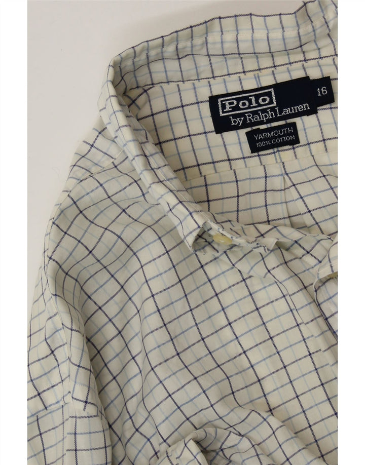 POLO RALPH LAUREN Camicia Yarmouth da uomo taglia 16 grande cotone a quadri bianchi