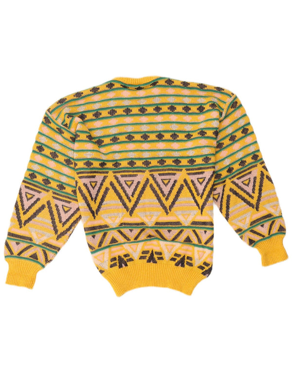 Maglione girocollo da uomo vintage in cotone geometrico giallo medio