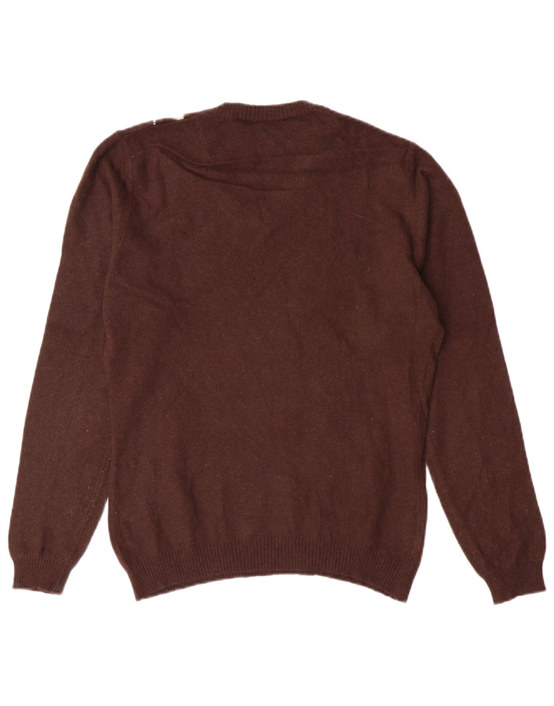 Maglione da donna VINTAGE con scollo a V UK 12 Marrone medio Argyle/Diamante