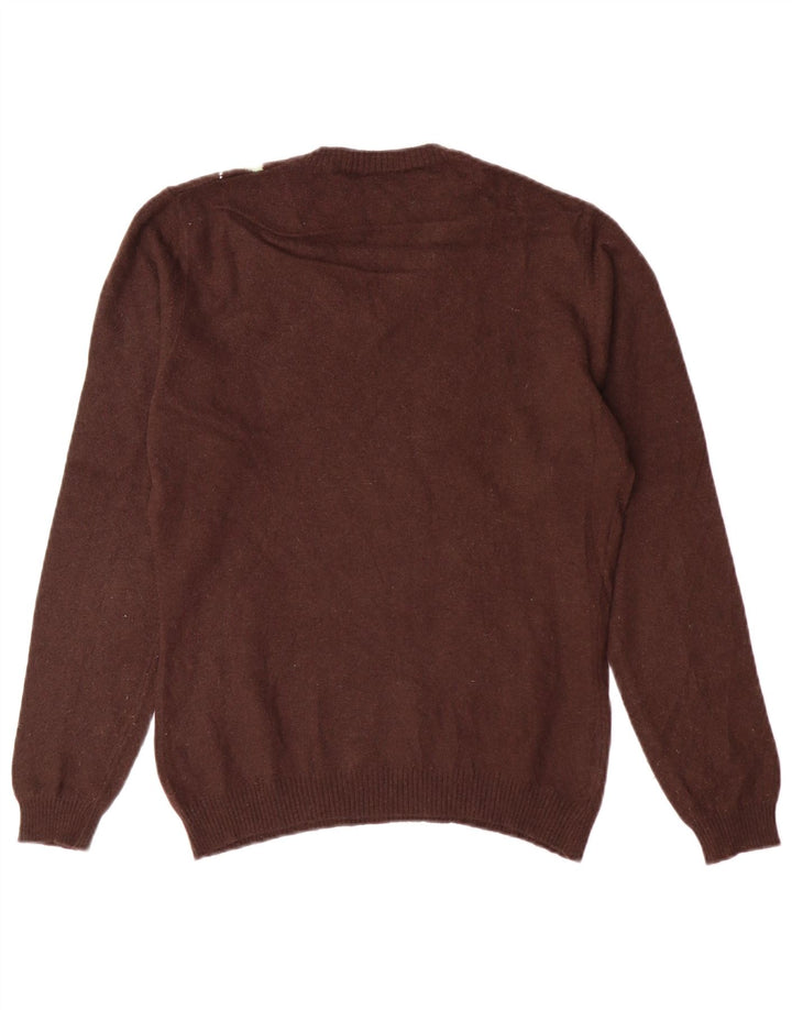 Maglione da donna VINTAGE con scollo a V UK 12 Marrone medio Argyle/Diamante