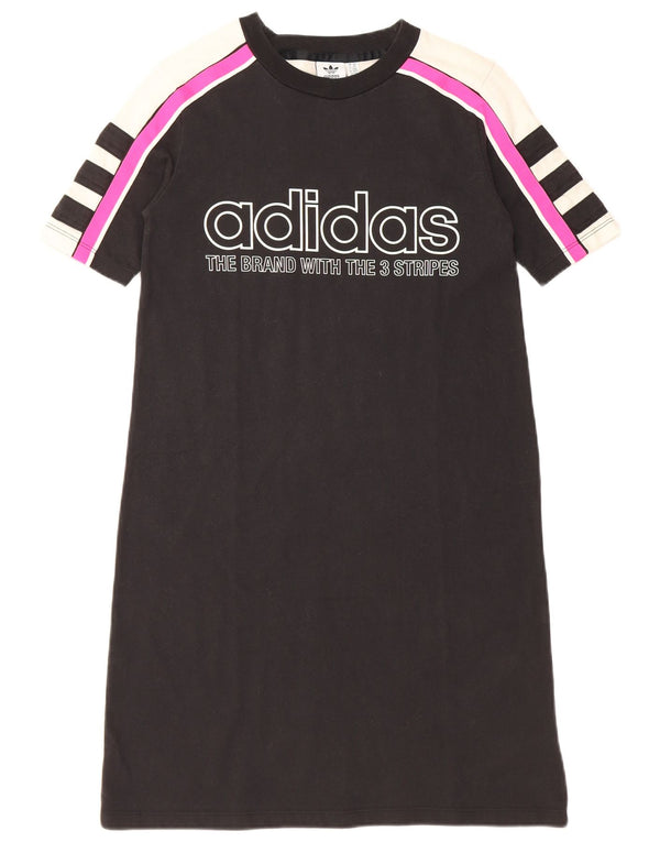 Abito t-shirt con grafica Adidas da donna a tre strisce UK 6 XS color block nero