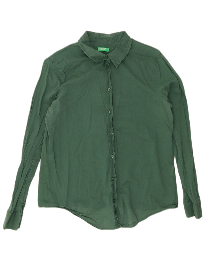 BENETTON Womens Shirt UK 10 Small Green Cotton