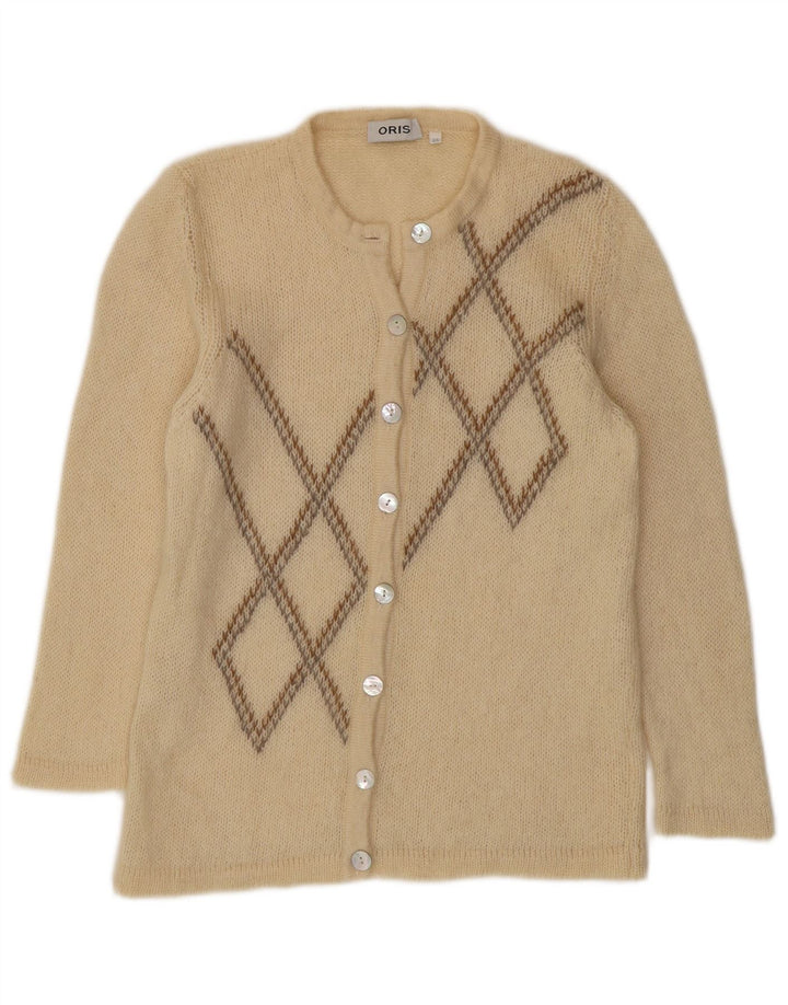 ORIS Womens Cardigan Sweater IT 46 Large Off White Argyle/Diamond Mohair