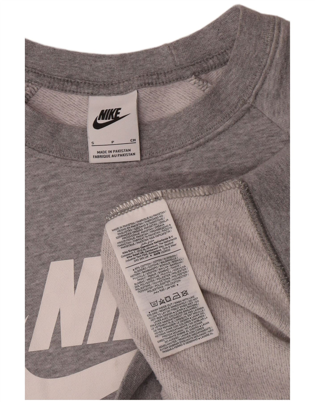 Felpa con grafica Nike da donna, maglione UK 10, piccolo cotone grigio screziato