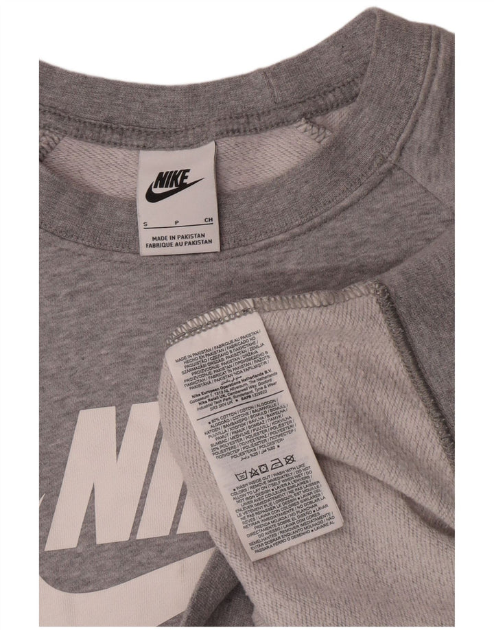 Felpa con grafica Nike da donna, maglione UK 10, piccolo cotone grigio screziato