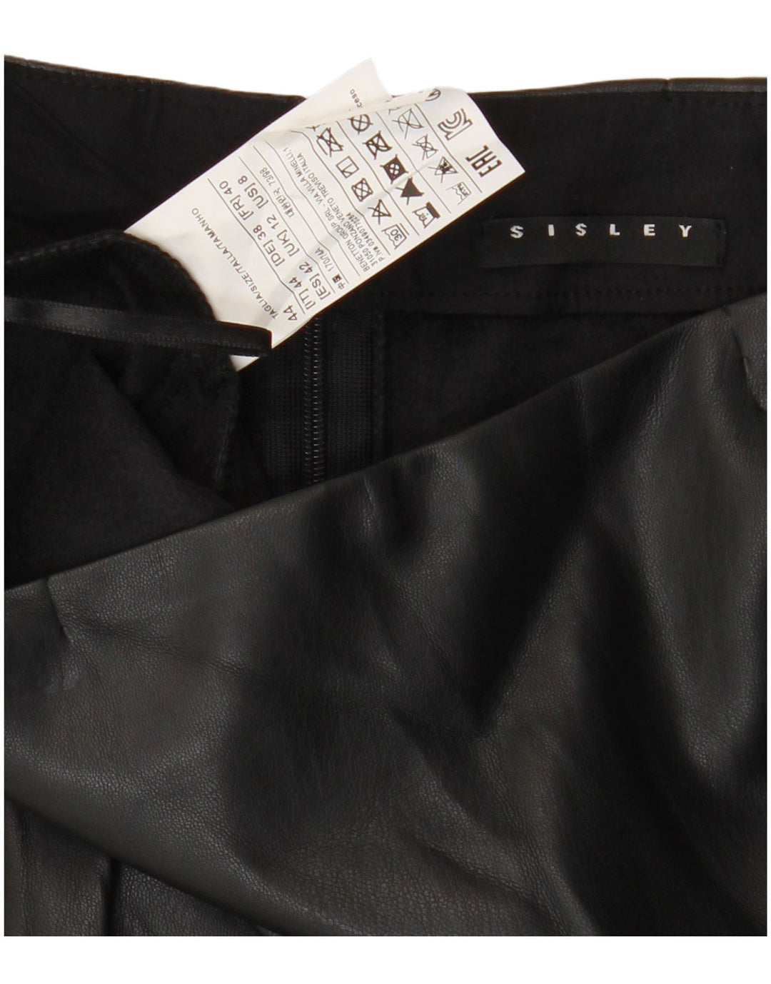 Gonna asimmetrica in pelle da donna Sisley UK 12 media W30 poliestere nero