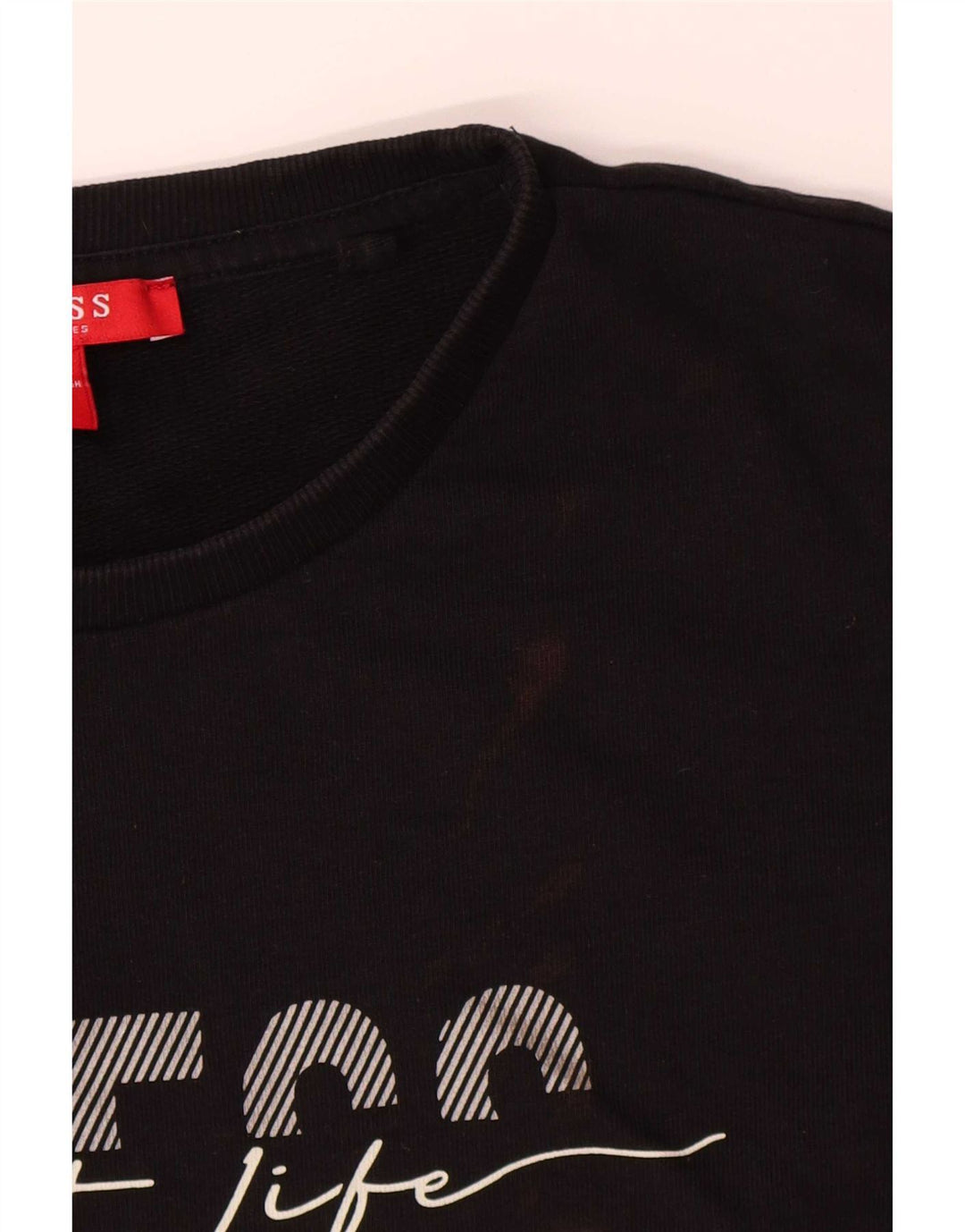 Guess Felpa con grafica da donna Maglione UK 16 Large Nero Cotone