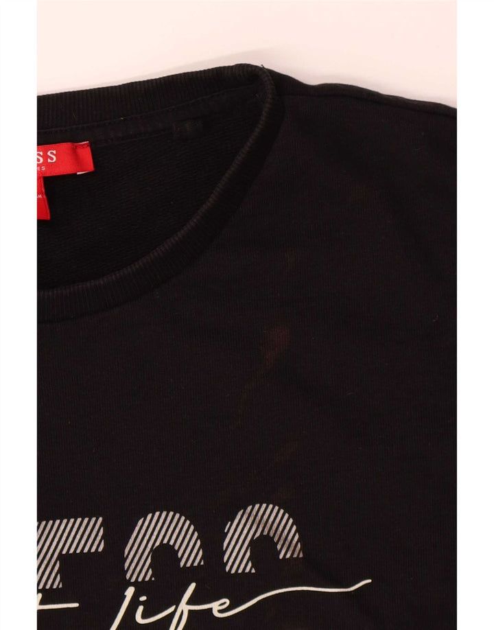Guess Felpa con grafica da donna Maglione UK 16 Large Nero Cotone