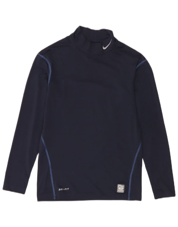 Nike Uomo Dri Fit Top manica lunga UK 42/44 Large Navy Blu Poliestere