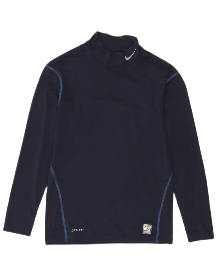 Nike Uomo Dri Fit Top manica lunga UK 42/44 Large Navy Blu Poliestere