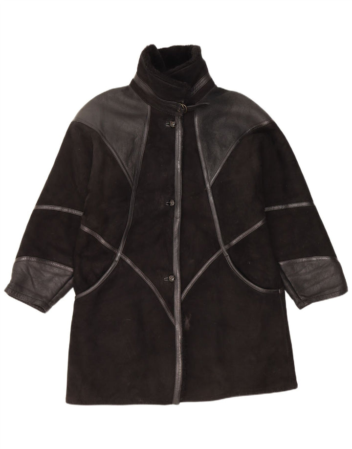 Cappotto in shearling vintage da donna IT 44 Shearling patchwork nero medio
